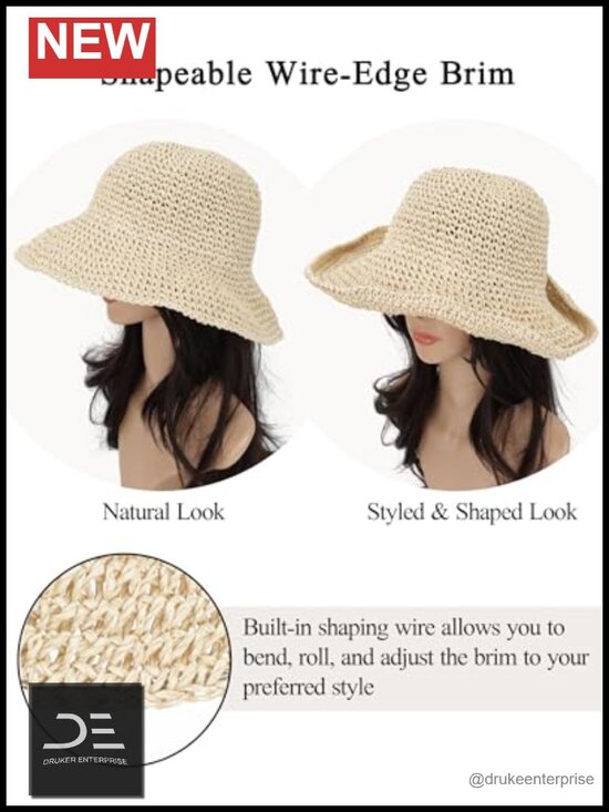 Foldable Wide Brim Crochet Straw Sun Hat for Beach Summer, Adjustable main image 6